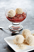 Quark dumplings with rhubarb compote