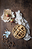 Rustic apple pie with walnuts (seen from above)