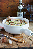 Jarlsberg cheese fondue with mushrooms