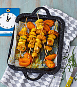 Curried turkey skewers with gnocchi