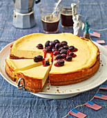 New York cheesecake with blueberry compote