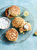Corn fritters with a yoghurt dip