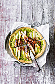 Pan-fried wild garlic and asparagus tart