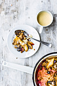 Pan-fried blueberry and pear crumble