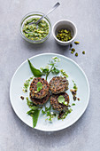 Lentil patties with a wild herb tapenade