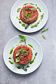 Plum tomato tarte tatin with pesto