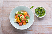 Colourful melons with mint pesto
