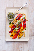 Grilled peppers with sesame seed pesto