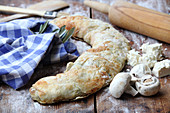 Spinach and mushroom strudel with feta cheese