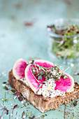 Radish bread with cottage cheese