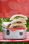 Tramezzini with roast beef for a picnic