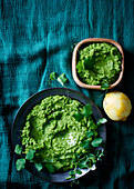 Broccoli and pea puree with lemon and peppermint