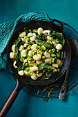Gnocchi with burnt butter, braod beans and tuscan kale
