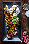 Roast eggplant with labne and pomegranate