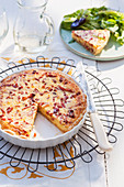 Quiche Lorraine with puff pastry, sliced