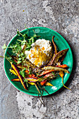 Charred sesame carrots and sweet potatoes with honey labneh