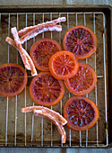 Blood orange slices and candied blood orange peel