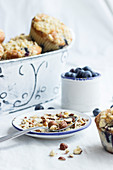 Blueberry nut muffins with crumbles