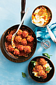 Pork and veal porcupine meatballs with mixed potato mash