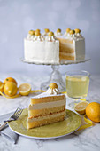 A lemon cream cheesecake, sliced