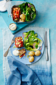 Greek stye meatloaf with salad and potatoes