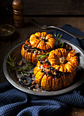 Two small pumpkins with a vegetarian filling