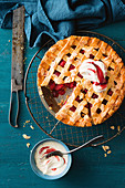 Apple raspberry and almond shortbread pie