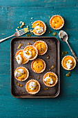 Lime and Passionfruit curd tartlets with toffee