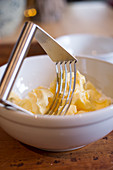 Soft butter with a pastry blender