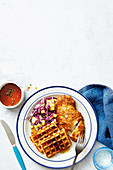 Crunchy chicken and waffles with chilli thyme maple