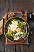 Pasta Florentine with poached egg and spinach