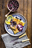 Cheese Blintz with Blueberry Sauce