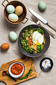 Farro with Kale and Poached Eggs