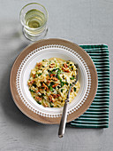 Orzo with watercress and nuts