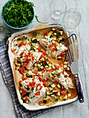 Fried haddock with vegetable cubes