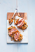 Open raw vegetable sandwiches with smoked turkey breast