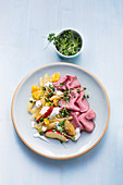 Black salsify and apple salad with roast beef