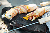 Hot dog bread sticks with bacon and cheese