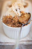 Apple and pear crumble with ice cream