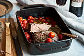 Roast beef with braised tomatoes for Christmas