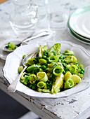 Braised leek with garden peas