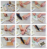 Instructions for decorating picture frame with pressed flowers and ribbon