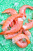 Boiled shrimps on ice