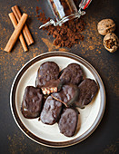 Nut biscuits with chocolate glaze
