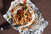 Gyros pitta in aluminium foil (seen from above)