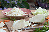 Cut Freshly Harvested And Cleaned White Cabbage Ready To Cook