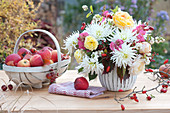 Autumn Bouquet With Dahlias, Roses, Snapdragons And Snow Berries