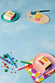 Jelly poke cake with painting utensils