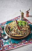 Persian fried rice with dates and lentils