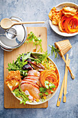 Spring roll bowl with crispy wontons